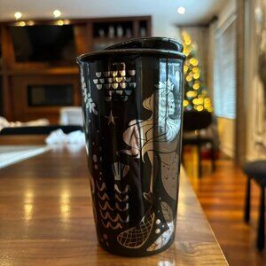 RARE Starbucks Siren Mermaid Golden Brown 12oz Tumbler Double Wall Ceramic 2017